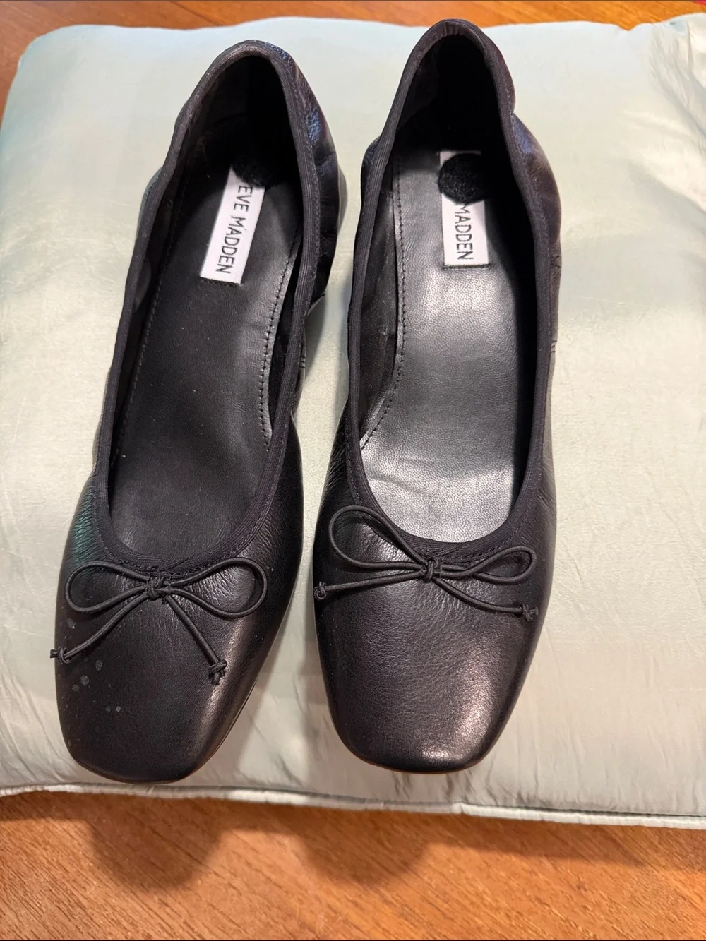 Steve Madden Black Leather Bow Ballet Flats